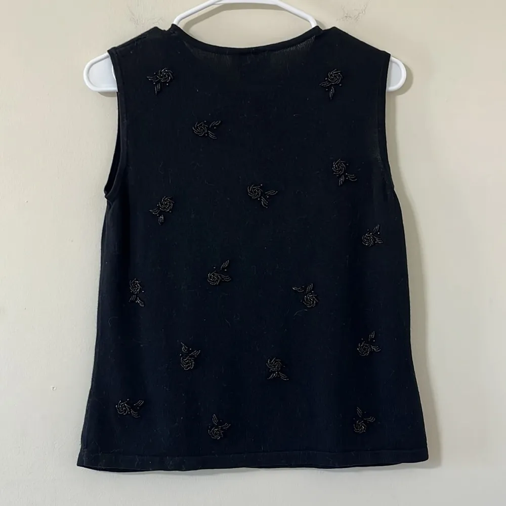 Talbots Black Beaded Detail Silk Cashmere Blend Lightweight Sweater Vest Size M - Image 5