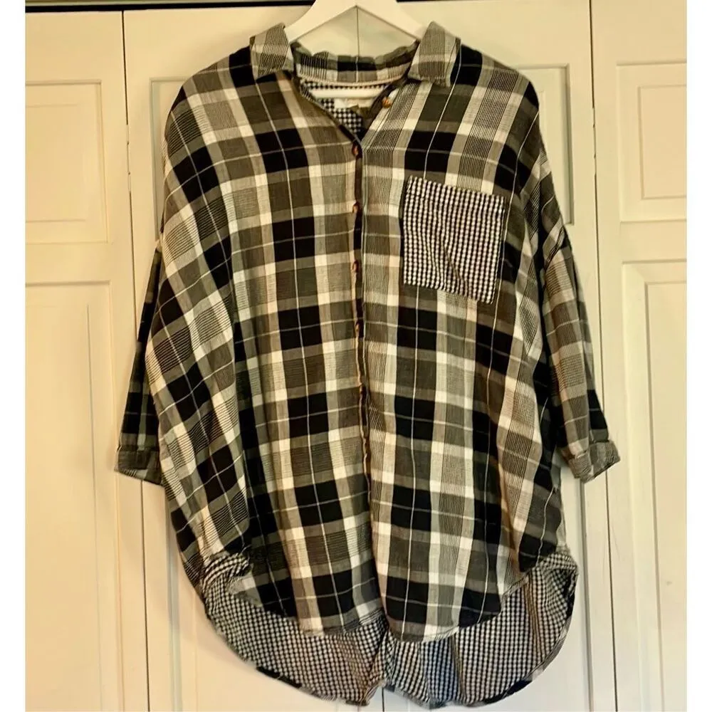 Anthropologie pilcro the letterpress blue plaid boyfriend collared flannel m/l - Image 13