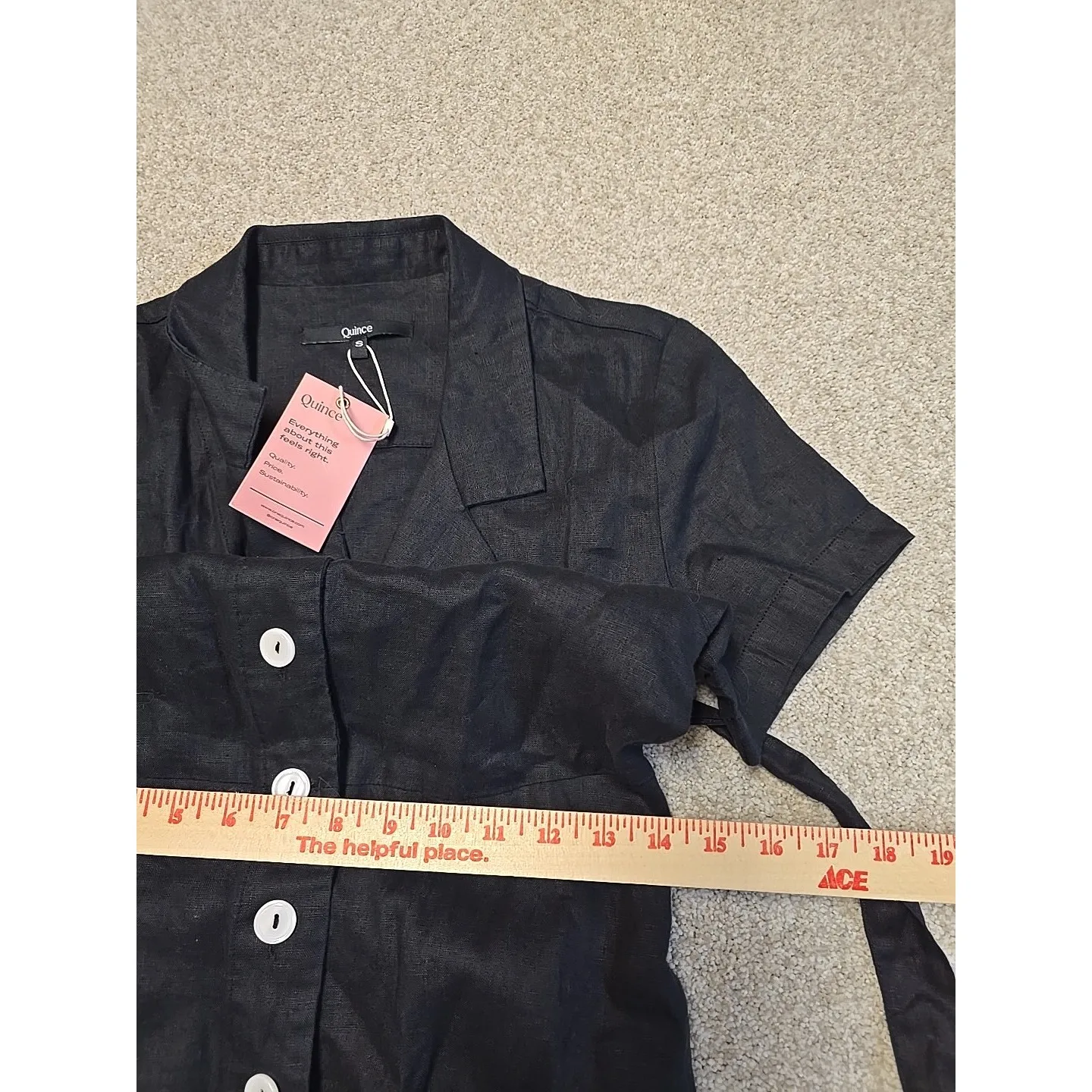 Quince Womens Shirt Dress Black Belted Notch Lapel Short Sleeve 100% Linen S New - Image 11