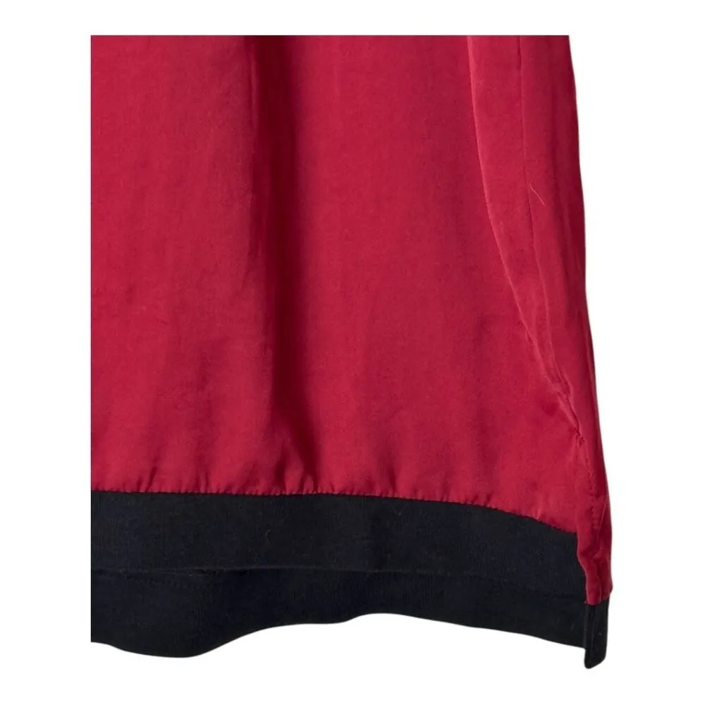 Sanctuary Shirt Women Medium Red Silky Short Tweed Sleeve Back Zip Blouse Preppy - Image 5