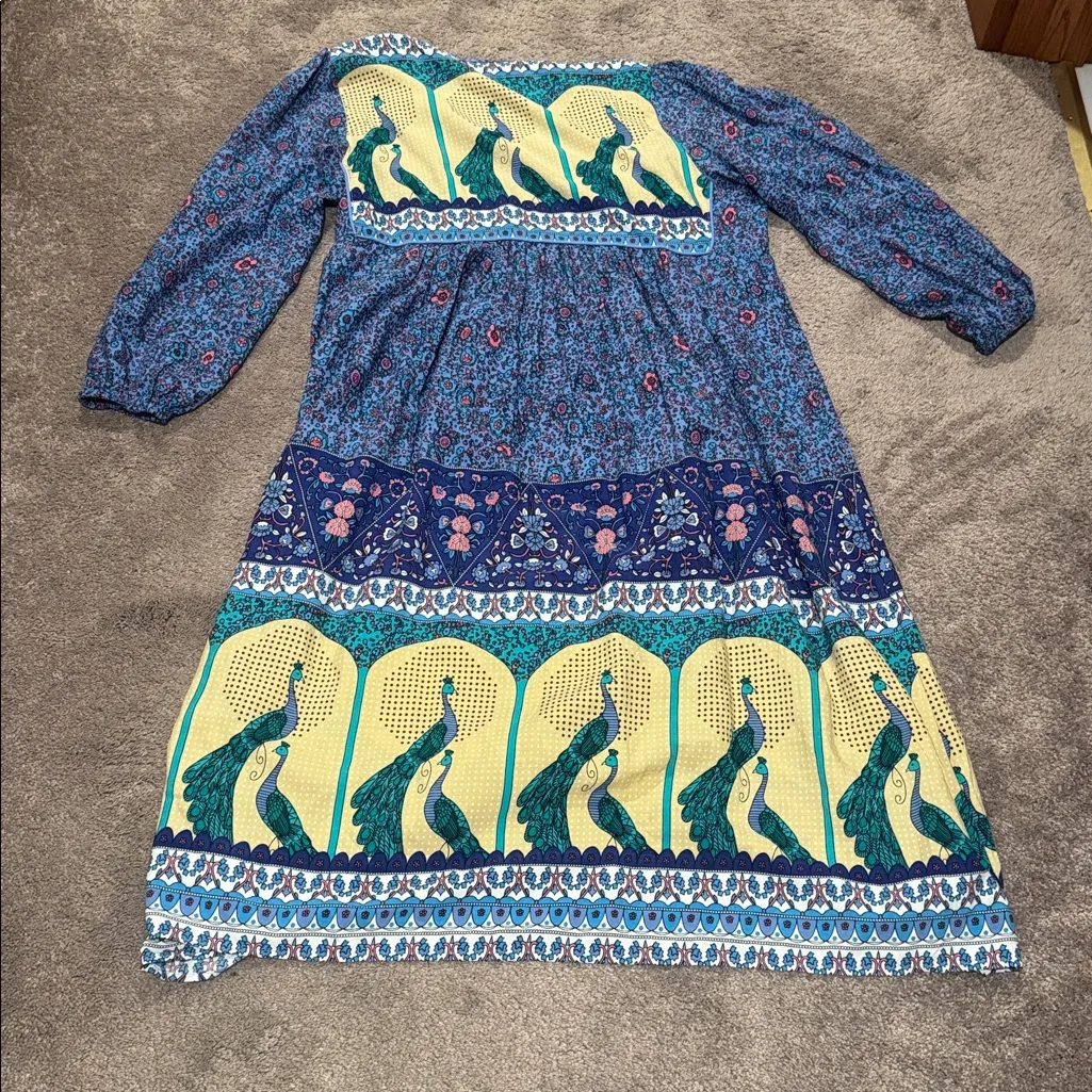 R. Vivimos Peacock Multicolor Dress SIZE L Blue Size L - Image 5