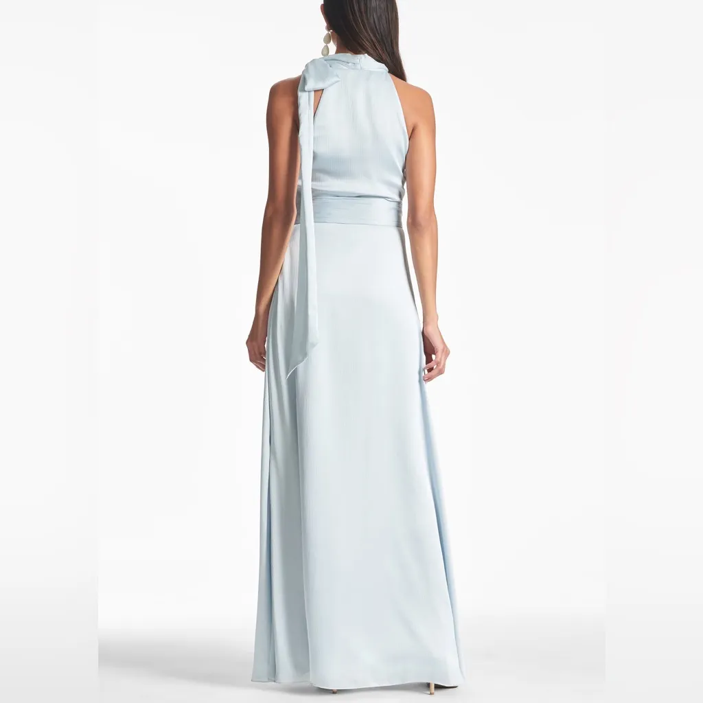 Sachin & Babi Kayla Tie Neck Maxi Crinkle Dress, Ice Blue - Image 3