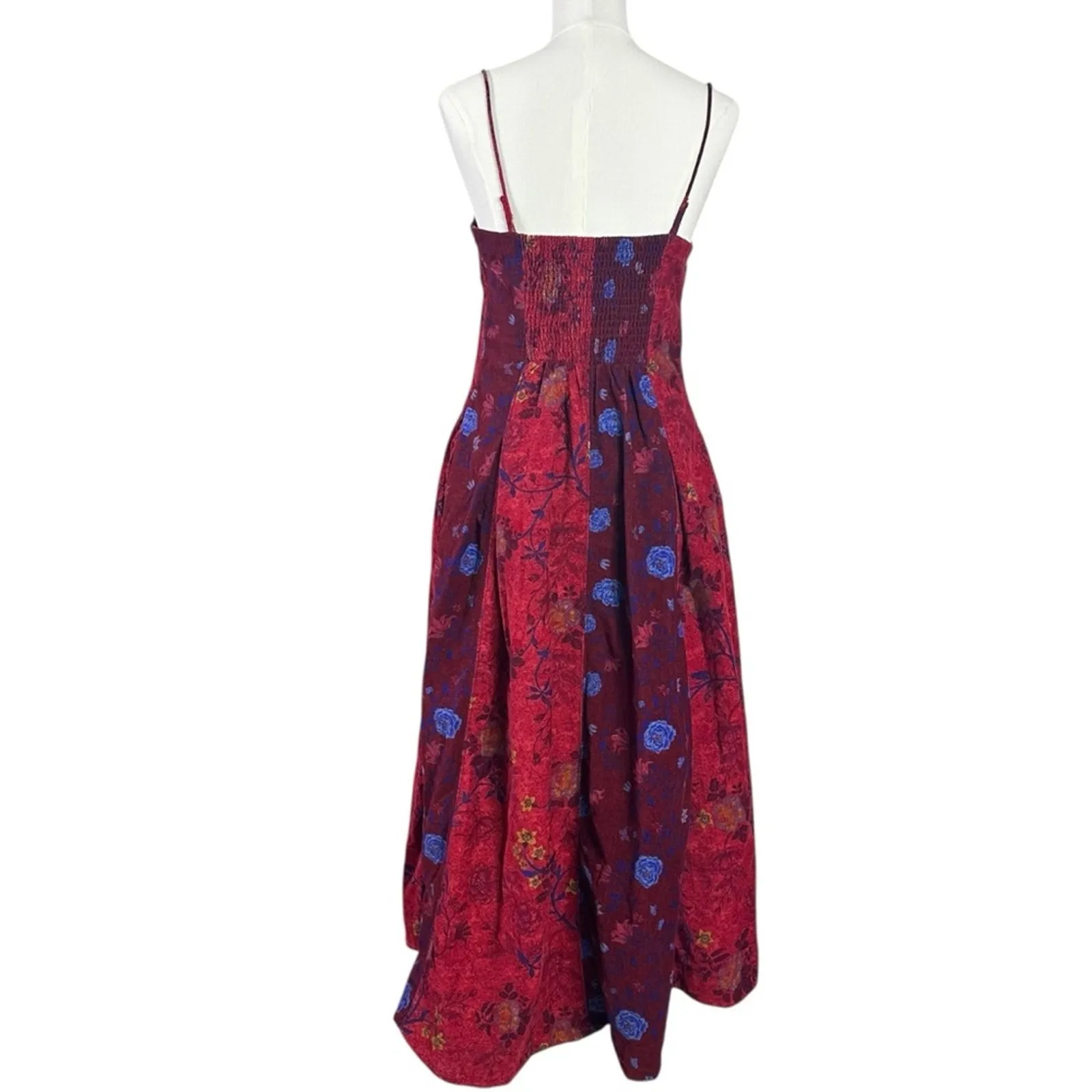 Free People Bohemian Grunge Witchy Corduroy Gail Midi Dress Scarlet Combo Small - Image 7