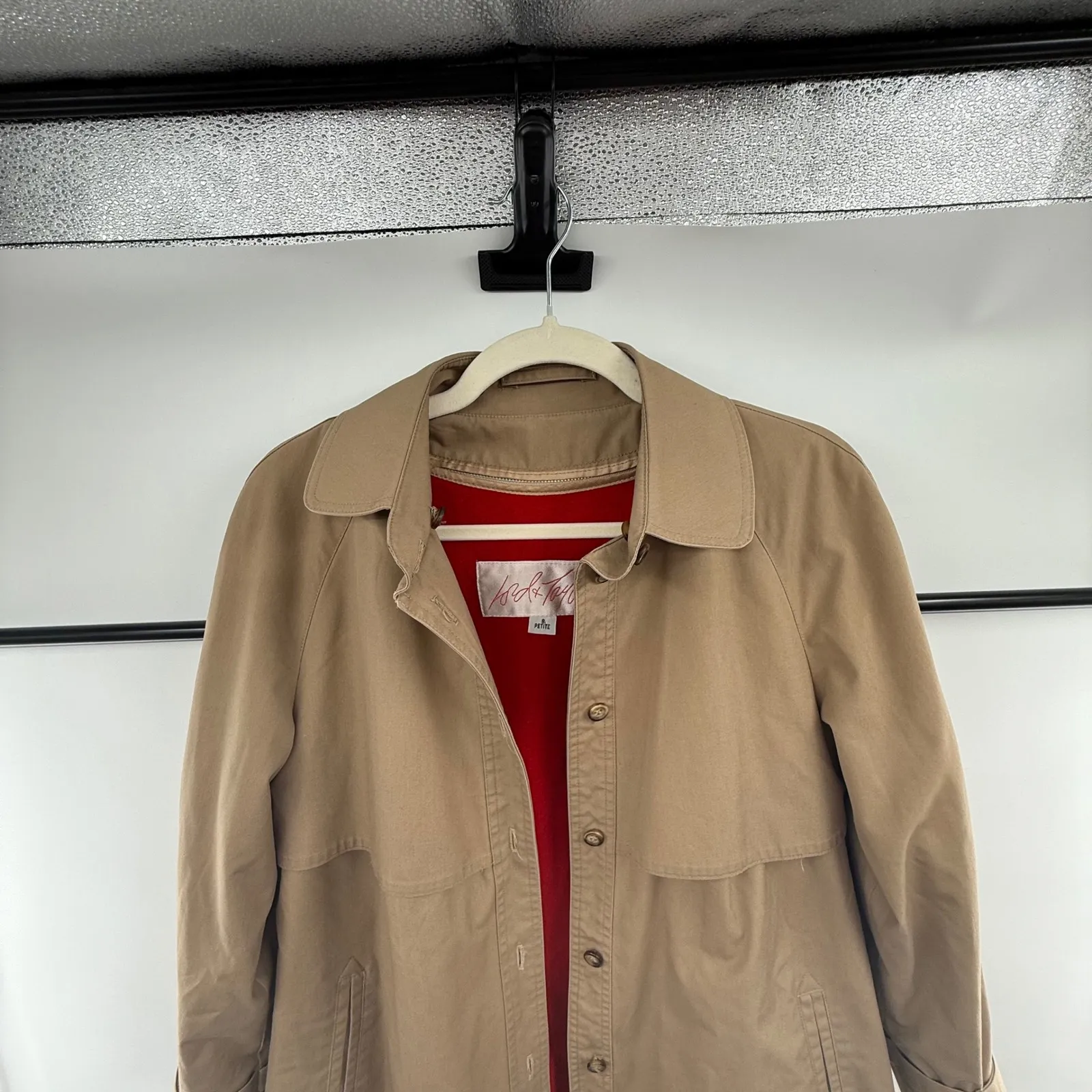 Vintage Lord & Taylor Archive Trench Coat Red Wool Lined Made in USA Petite 8 Tan - Image 2