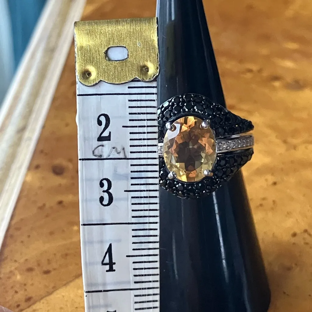 Natural Brazilian Citrine Black Spinel Ring Set Size 6 Silver - Image 9