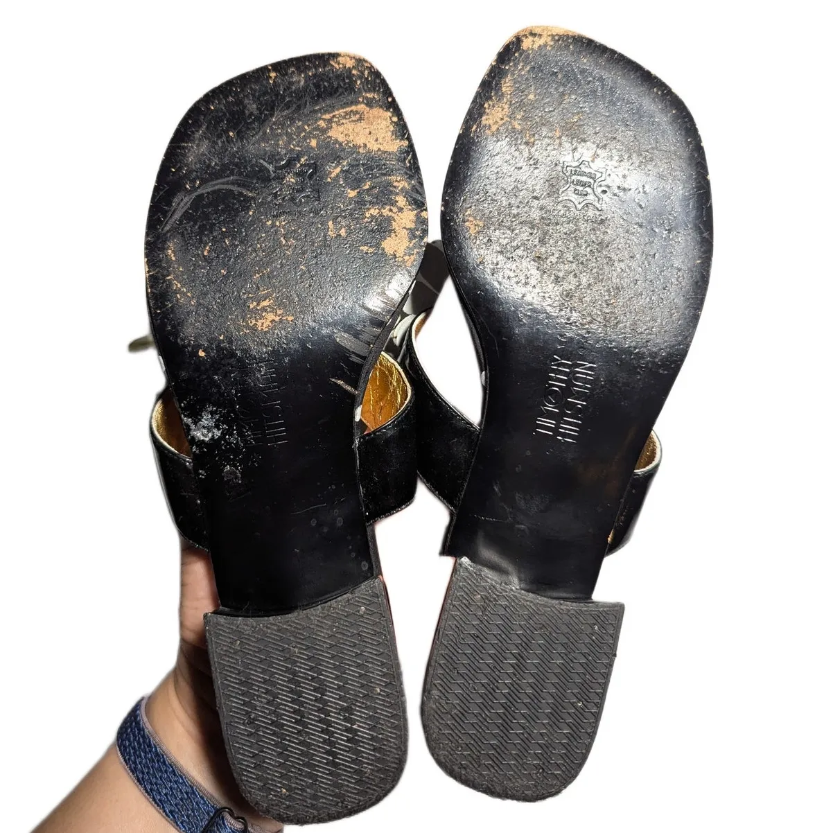 Vtg 1990s Timothy Hitsman Black White Leather Flower Toe Post Thong Sandals 7 - Image 5