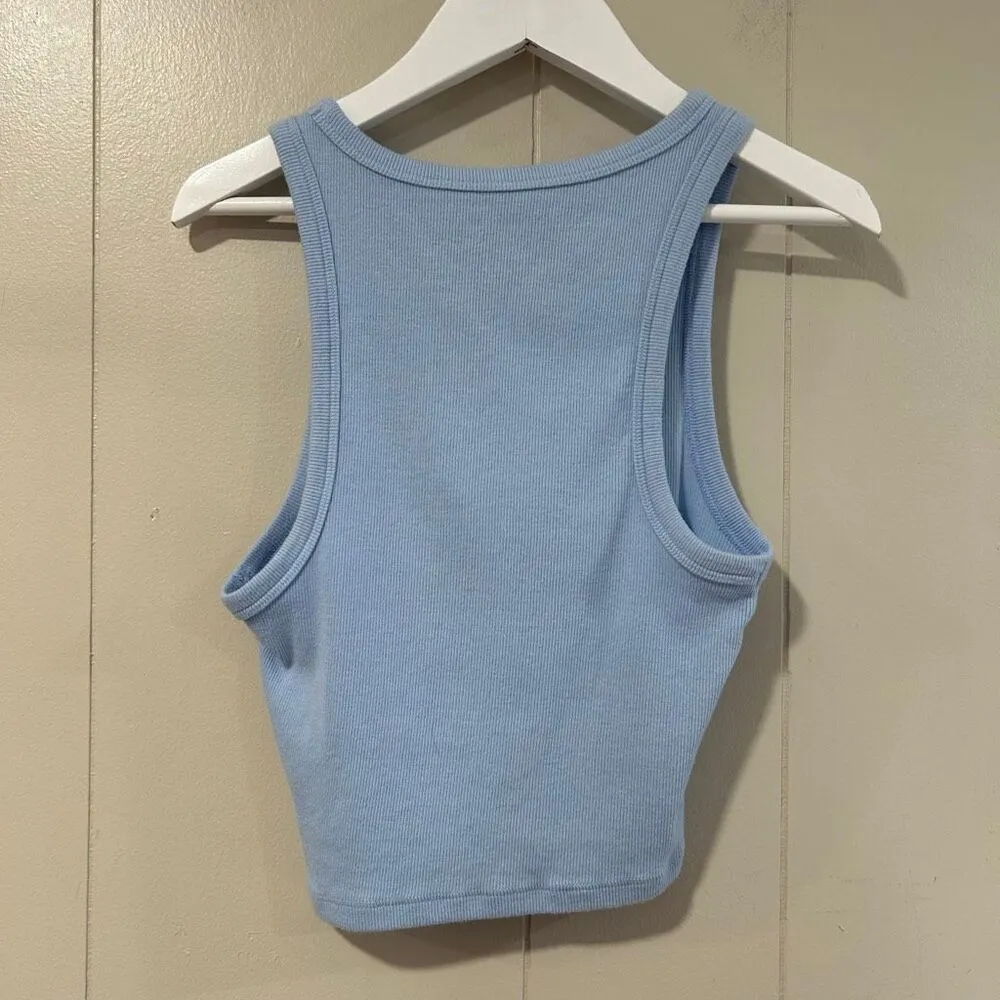 Aéropostale “Dump Him” Blue Ribbed Crop Tank Top Size S | Y2K Graphic Sleeveless - Image 2