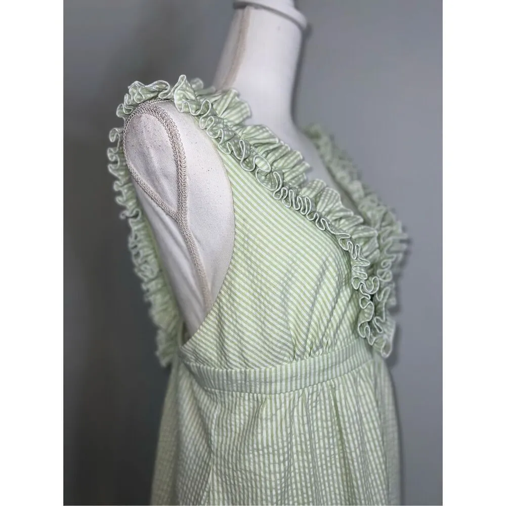 Women’s Mint Green & White Striped Frilly Tank Mini Dress 10 Green - Image 3