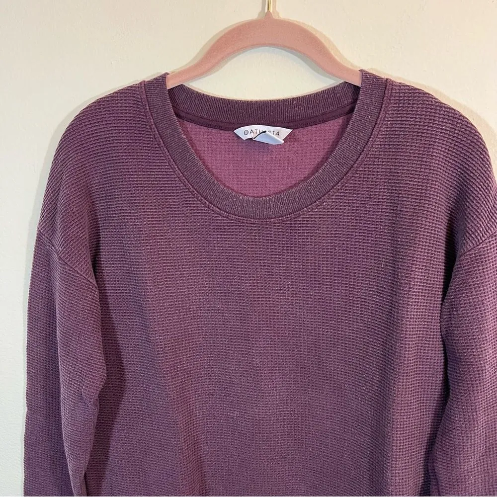 Athleta Coaster Luxe Waffle Sweatshirt Maroon Small - Image 3
