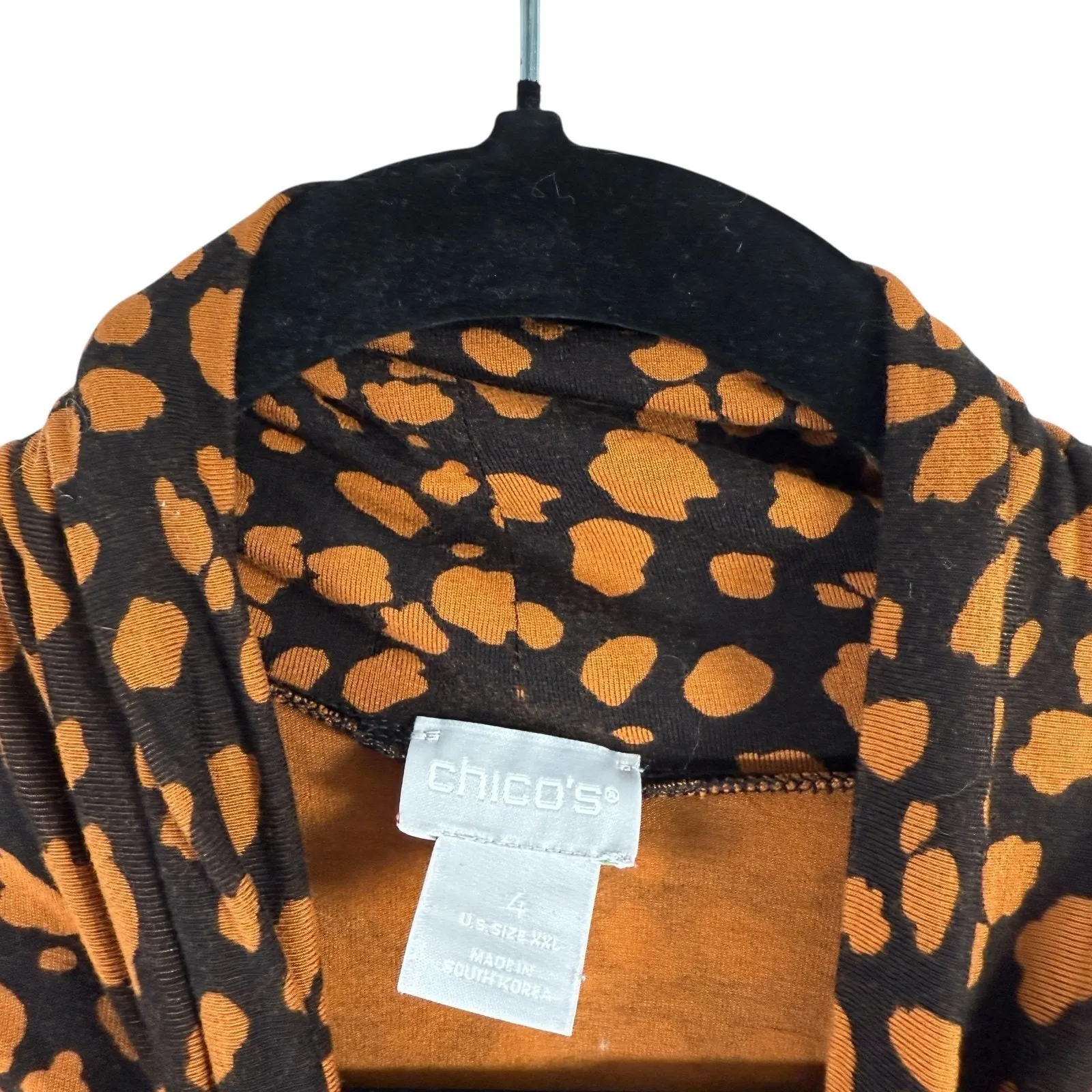 Chicos Touch of Cool Brown Cheetah Turtleneck Shirt Preppy Office Women 4 US XXL - Image 3