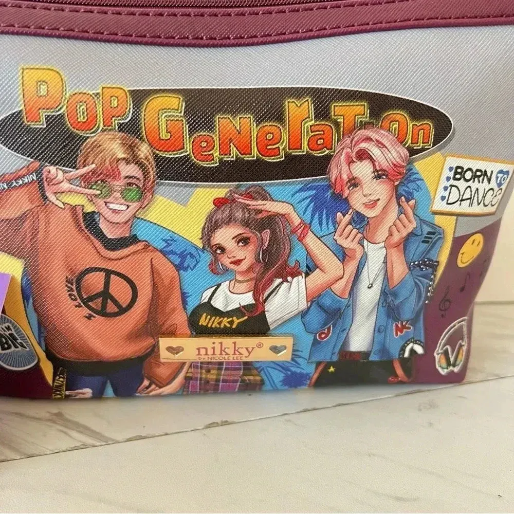 Nikky By Nicole Lee Cosmetic Pouch Bag Pop Generation Gray/Burgundy - Image 3