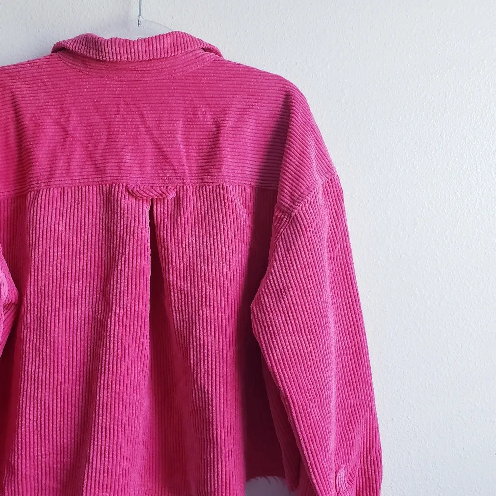 Urban Outfitters BDG Hot Pink Corduroy Cropped Distressed Denim Jacket NEW - Image 9