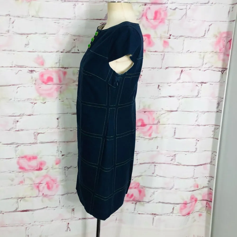 Lilly Pulitzer navy cap sleeve green jewel neckline stitched shift dress - Image 6