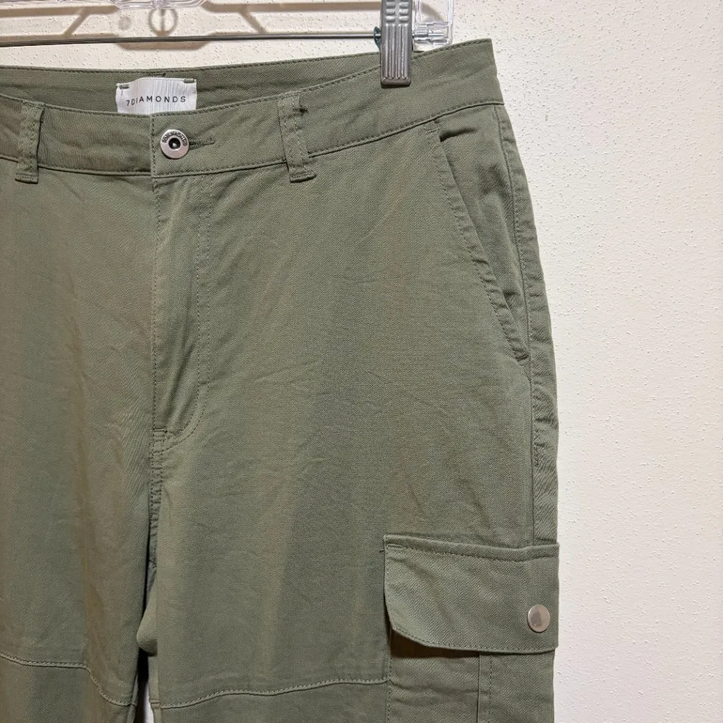 7Diamonds Nellie Cargo Pants Olive Green Flare Size 30 - Image 9