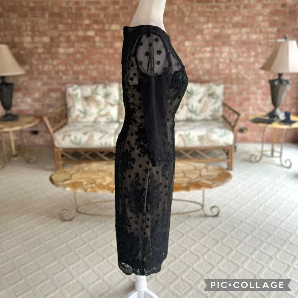 David Meister Dress Black Sheath Knee Length Embroidered Ilusion NWT 2 Cocktail - Image 12