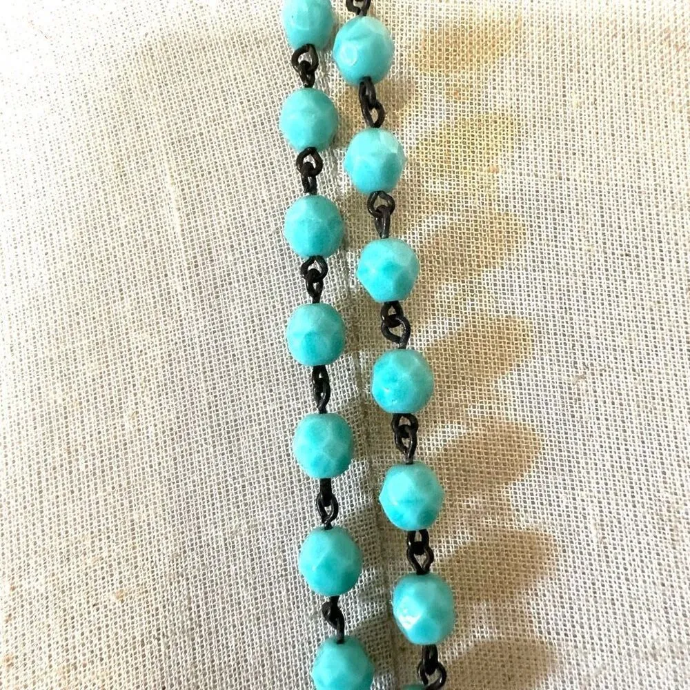 Blue beaded Vintage tribal bell tassel pendant necklace - Image 8