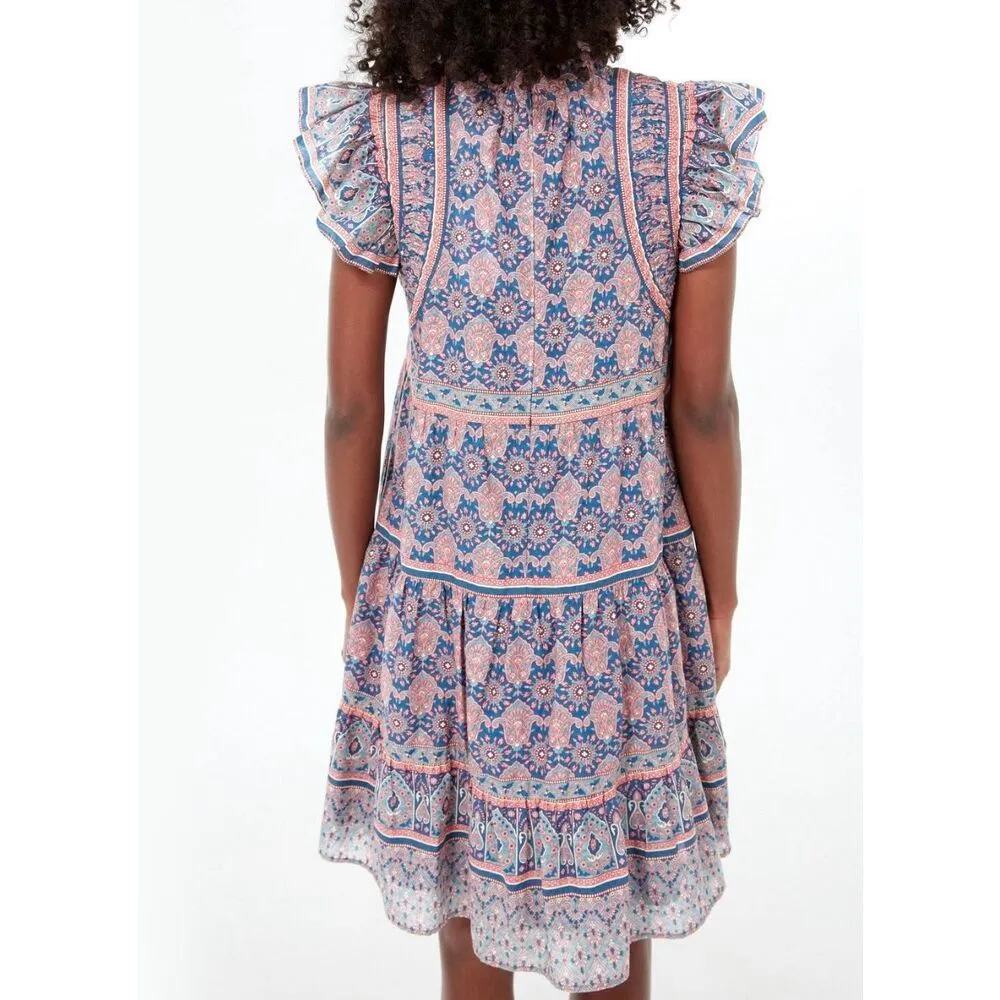 Sea New York Lilac Parker block print ruffle sleeve dress M Blue Size M - Image 2