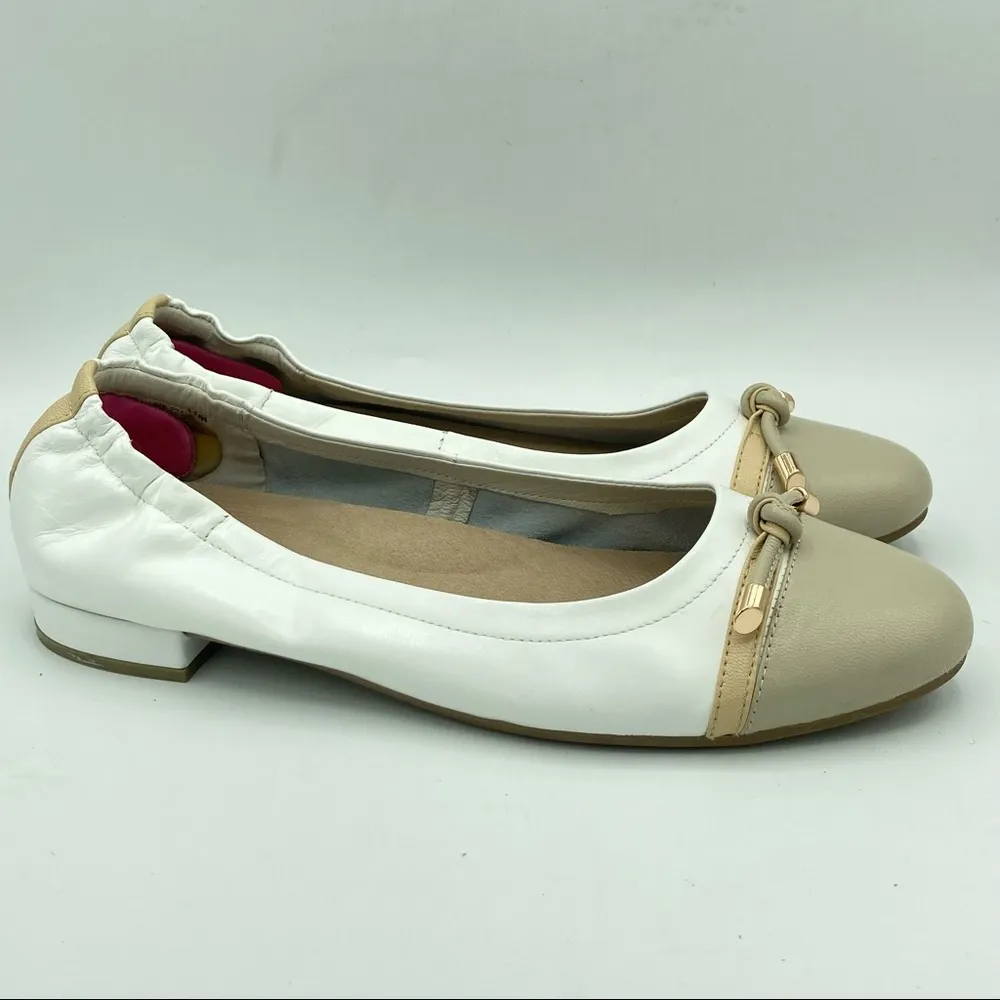 David Tate leather slip on new shoes ballerina flats elastic 2 tone white taupe Brown Size 11 - Image 11