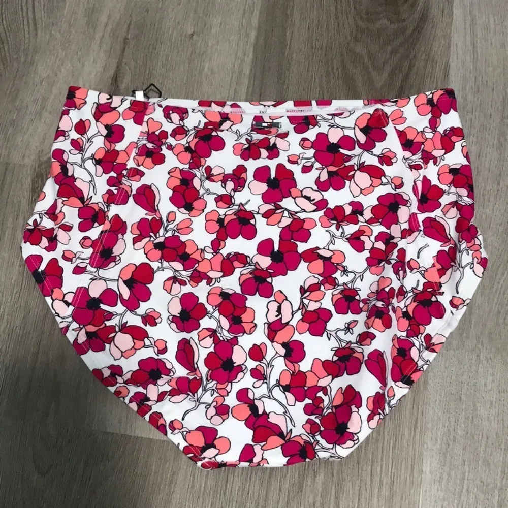 Tommy Hilfiger High Waisted Floral Pink Red White Swim Bikini Bottom Magenta - Image 7