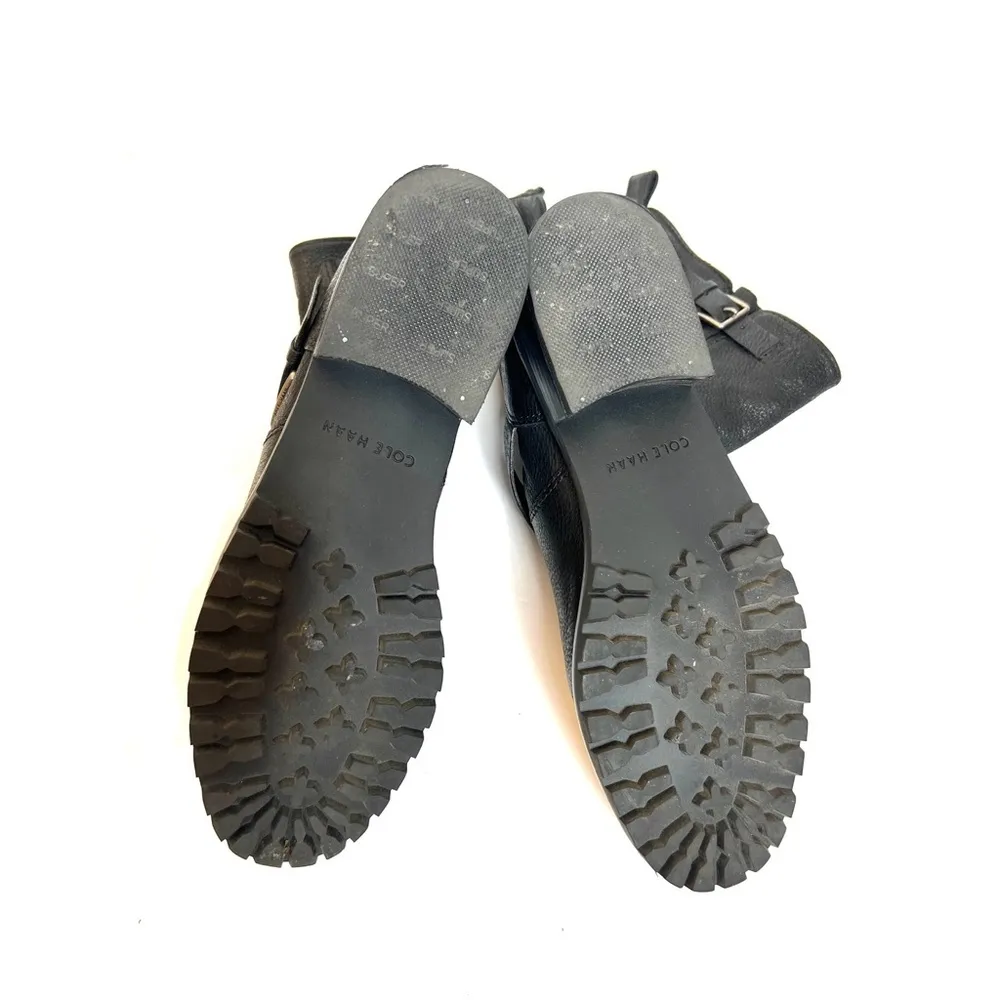 Cole Haan Hemlock Black Pebble Leather Buckle Moto Boots Sz 10 Women - Image 11