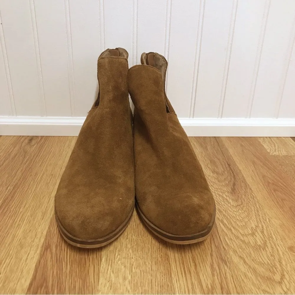 STEVE MADDEN Brown Suede Open Side Ankle Boot Bootie Chunky Heel Leather Size 10 - Image 3
