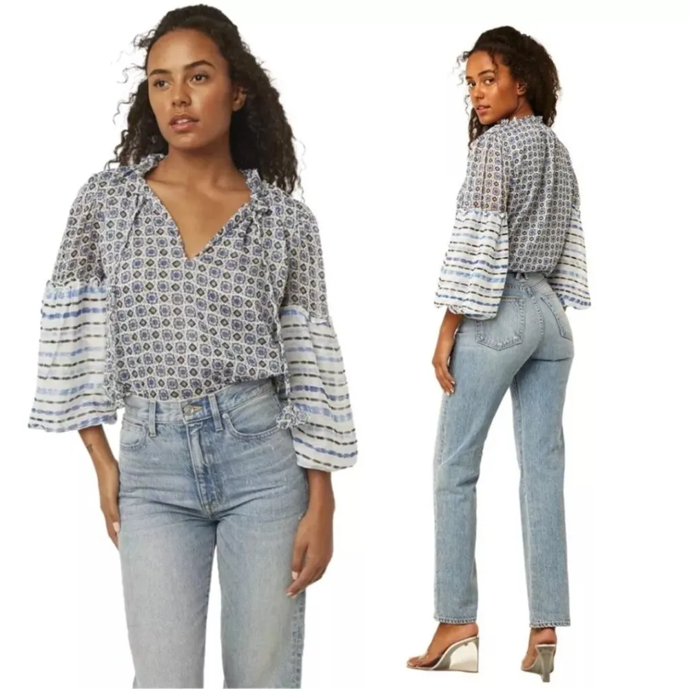 New NWT Misa Los Angeles Renata Chiffon Blue Floral Peasant Top Size S - Image 4