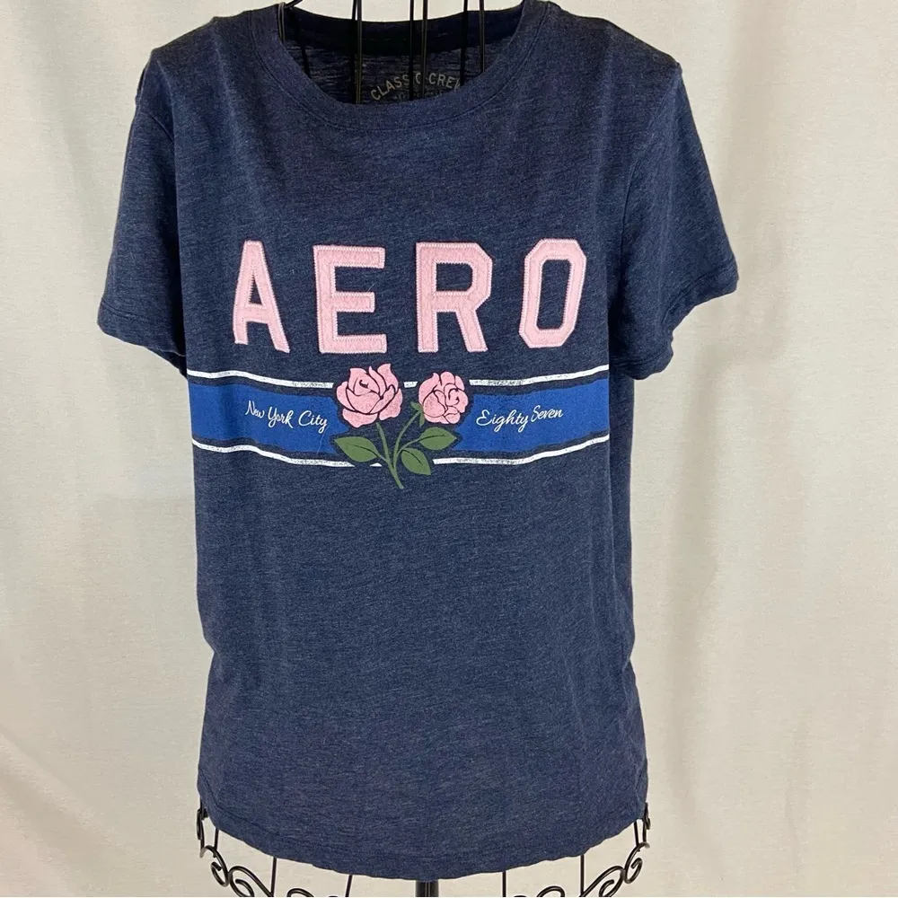 Aeropostale Classic Crew Navy and Pink Aero with Roses Junior Size Extra Large - Image 77