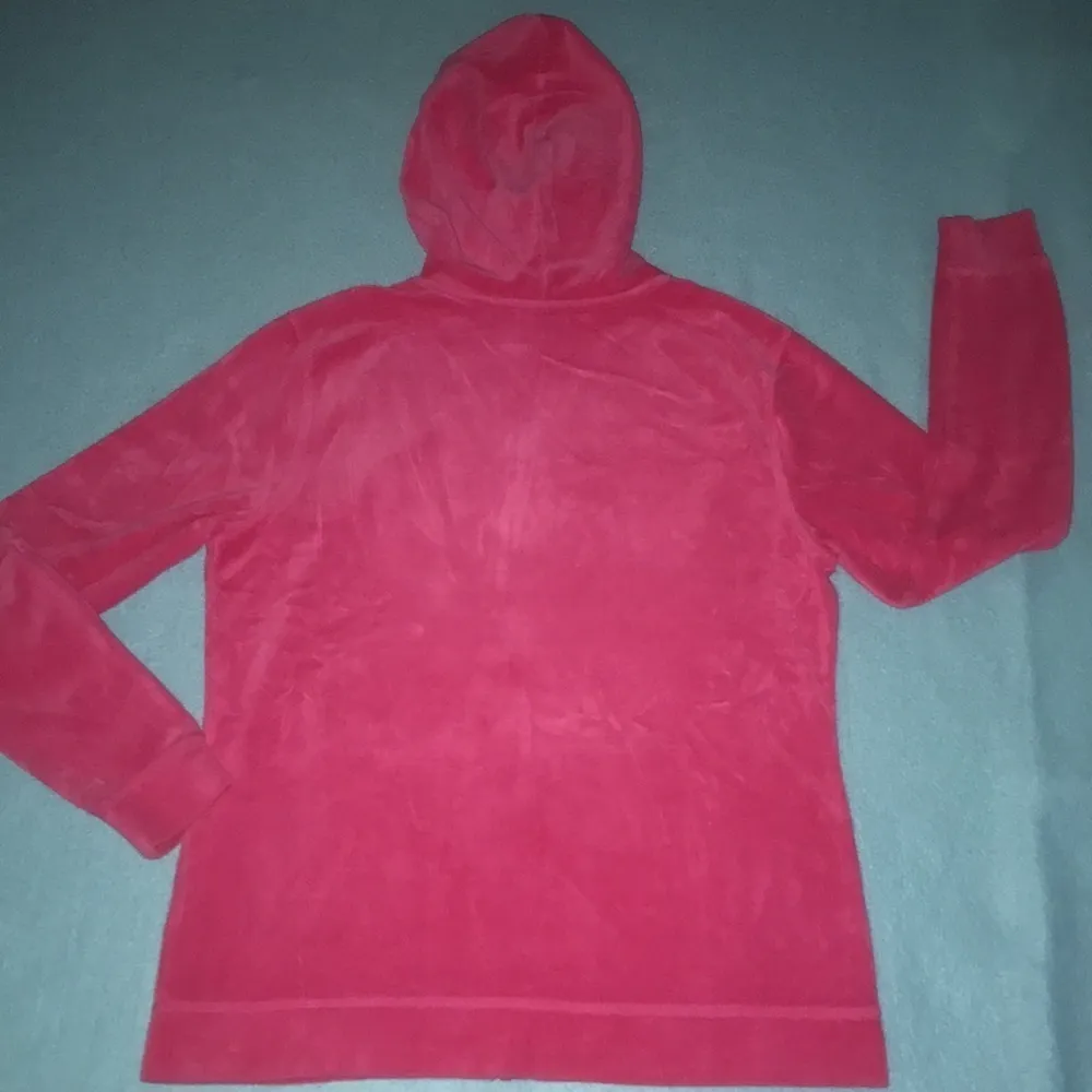 EVERLAST SPORT hot pink velour zip up hoodie bling trim at pockets size L - Image 2