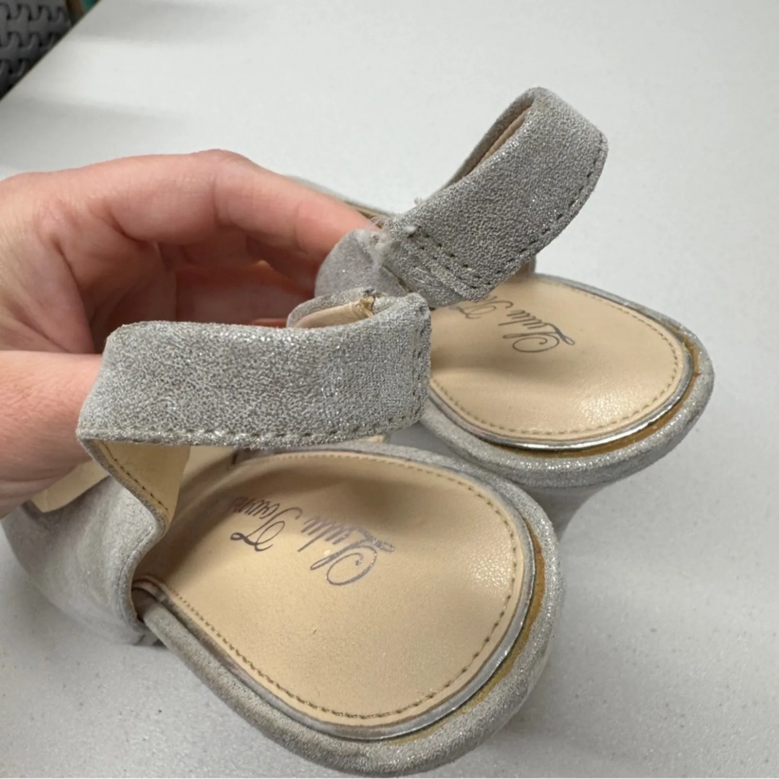 Lulu Townsend Silver Sparkle Sling Back Heels Womens 8 Peep Toe Wedding Shoes - Image 11