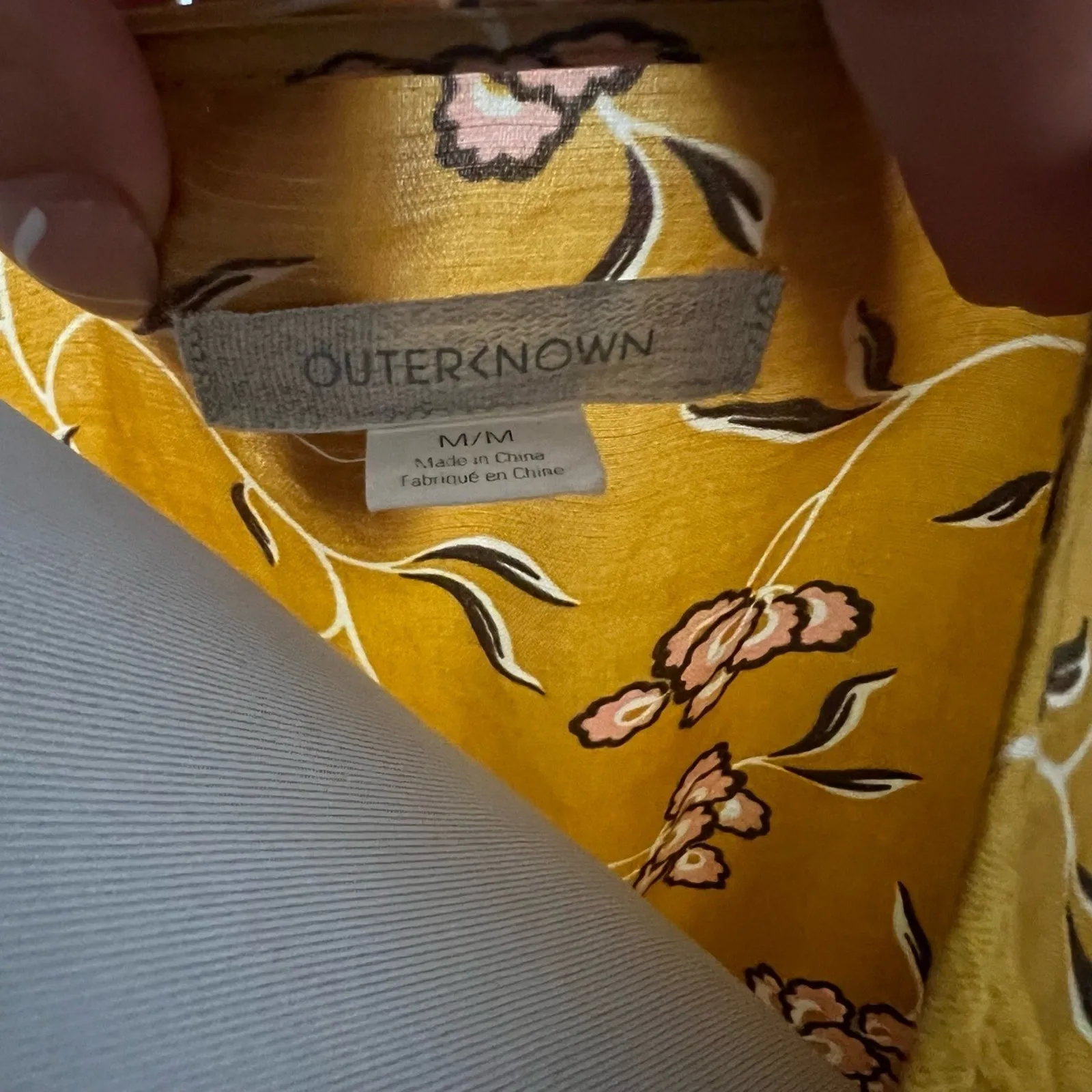 Outerknown Womens Midi Dress Mustard Yellow Floral Smocked Waist Boho Tiered MED - Image 7