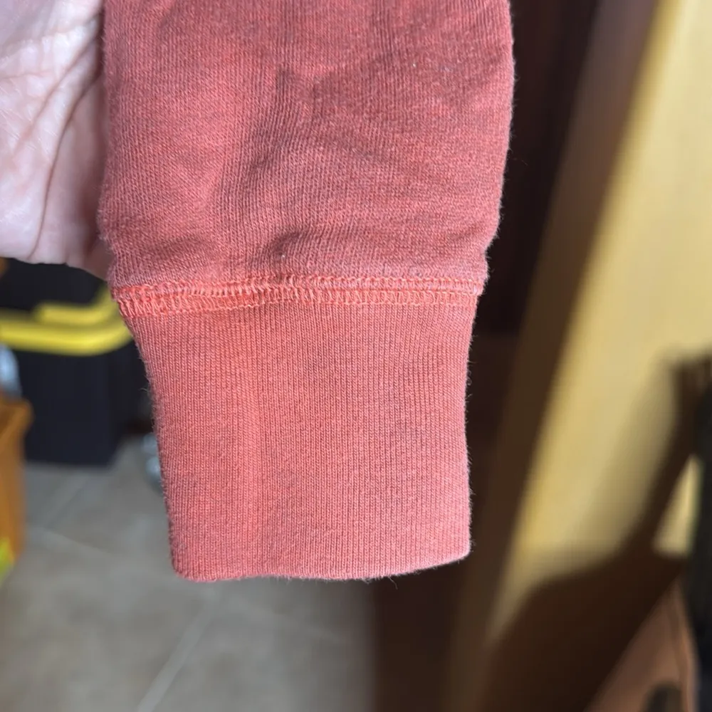 PINK Victoria's Secret Coral 3/4 Zip Hoodie with White Accents Size XS Oversized - Image 5