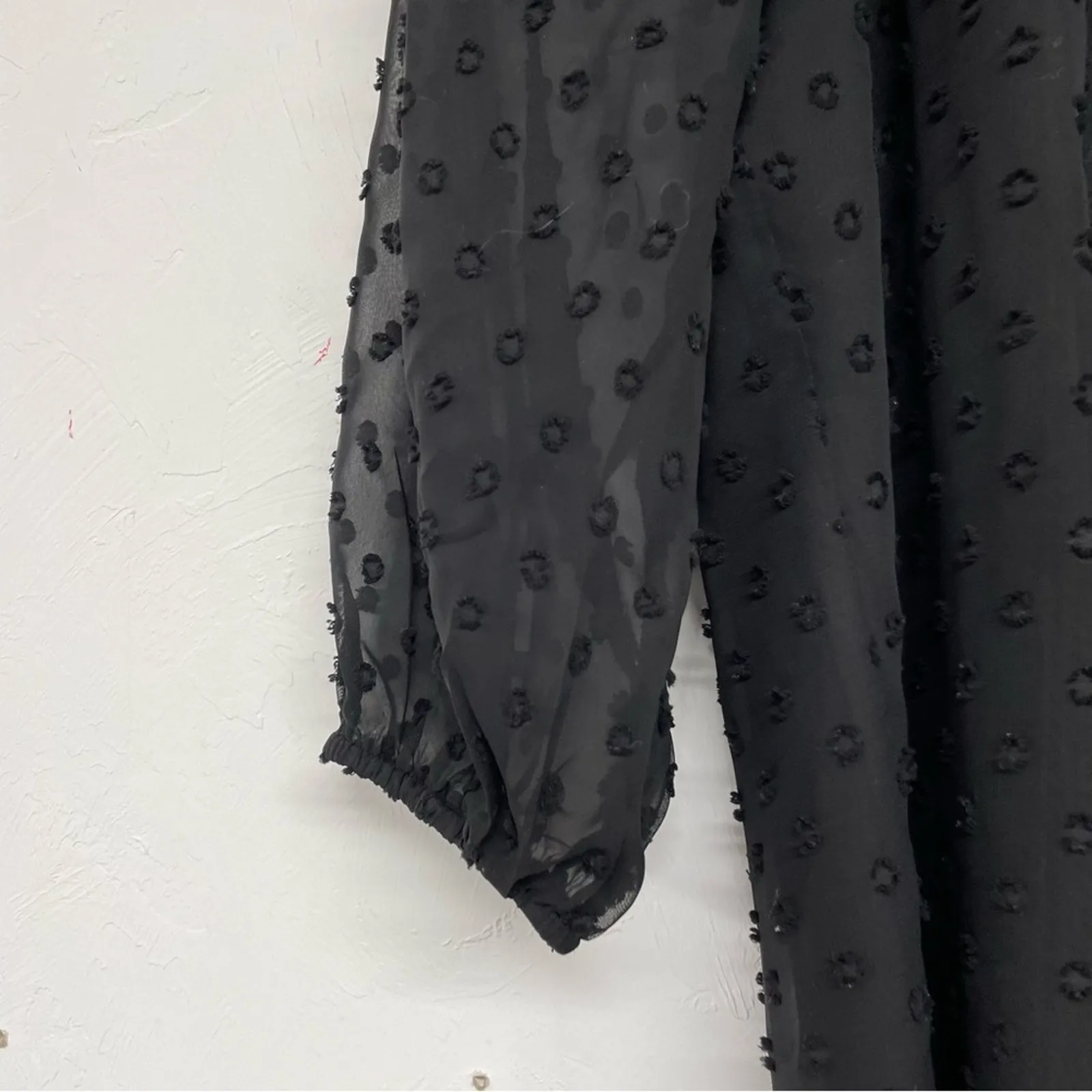 Daniel Rainn Black Polka Dot Sheer Sleeve Blouse Womens M Swiss Dot Henley Top - Image 2