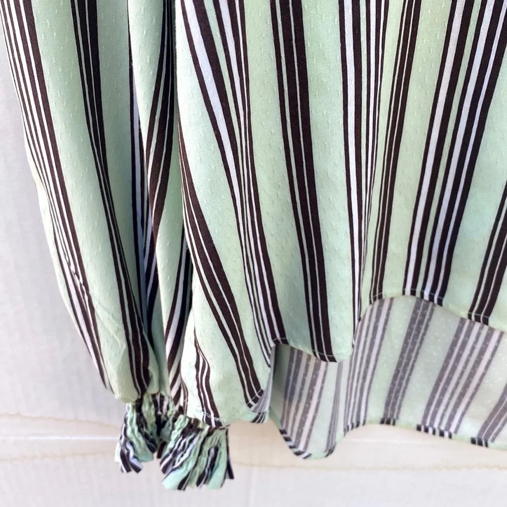 Anthropologie Maeve womens medium Striped Boho Green-Brown puff Long sleeve top - Image 6