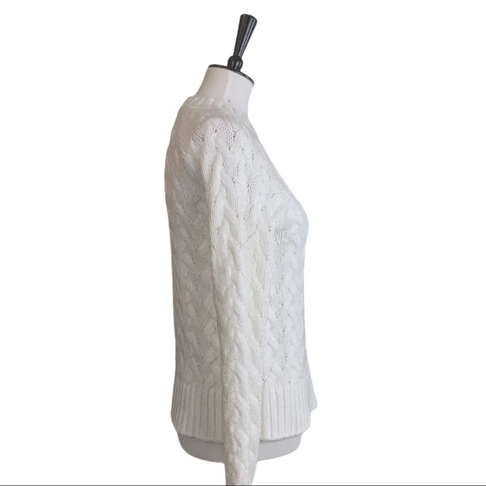 Lucky Brand Women's Quinn White Chunky Cable Knit Sweater Size Small - Image 3