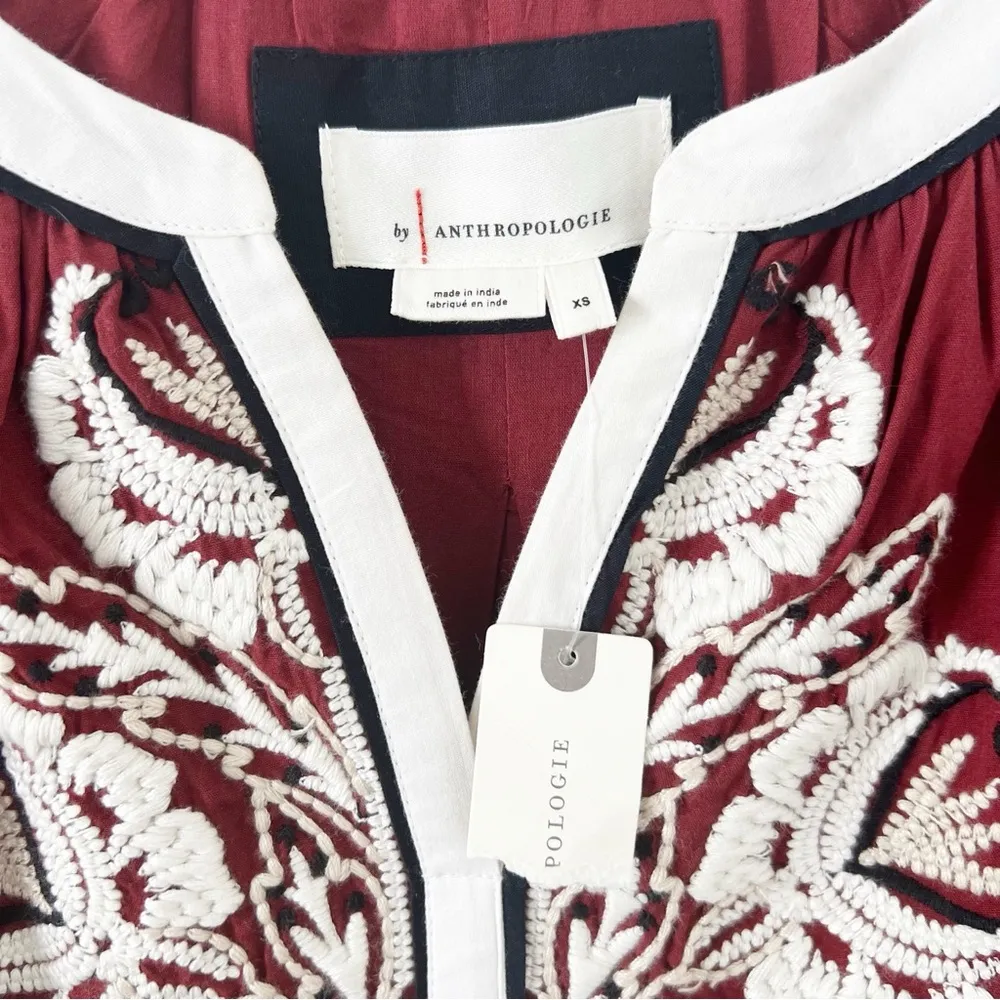Anthropologie Gretel Embroidered Maxi Dress Maroon White XS NWT - Image 5
