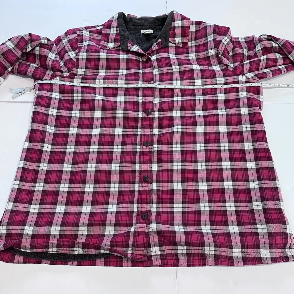 LL Bean Pink Plaid Fleece Lined‎ Flannel Shirt Jacket Shacket Size LARGE - Image 6