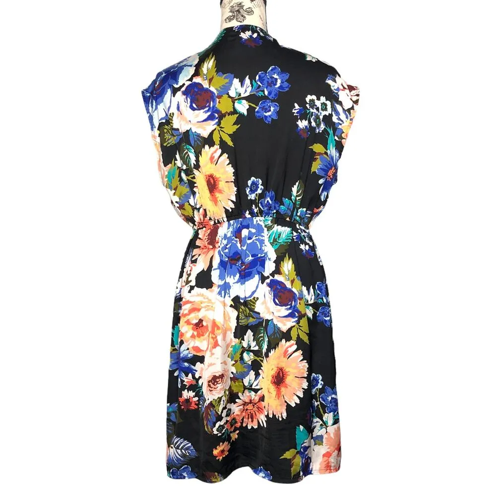 H&M SIZE 10 Floral Light Weight V-Neck Fitted Waist Short Sleeve Blouson Dress - Image 5
