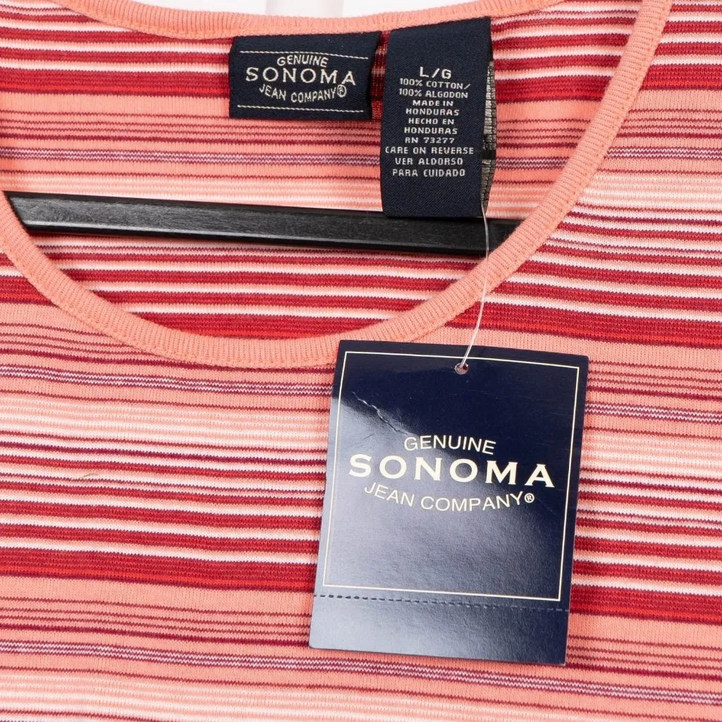 Sonoma Striped Tank L Womens Red Pink NEW Scoop Neck Cotton Stretch Basic Layer - Image 4
