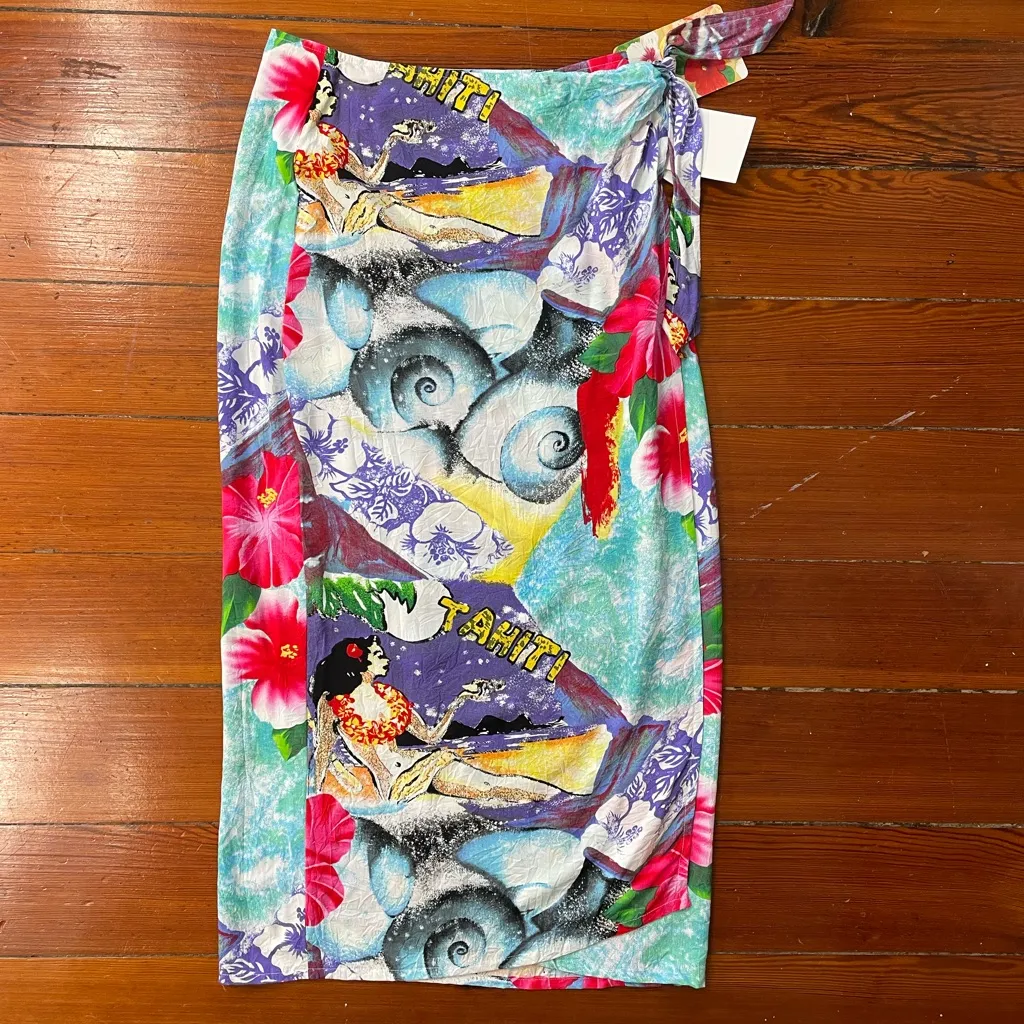 NWT Vintage Jams World Tahiti Wrap Bold Floral Hawaiian Midi Skirt Sz Medium - Image 9