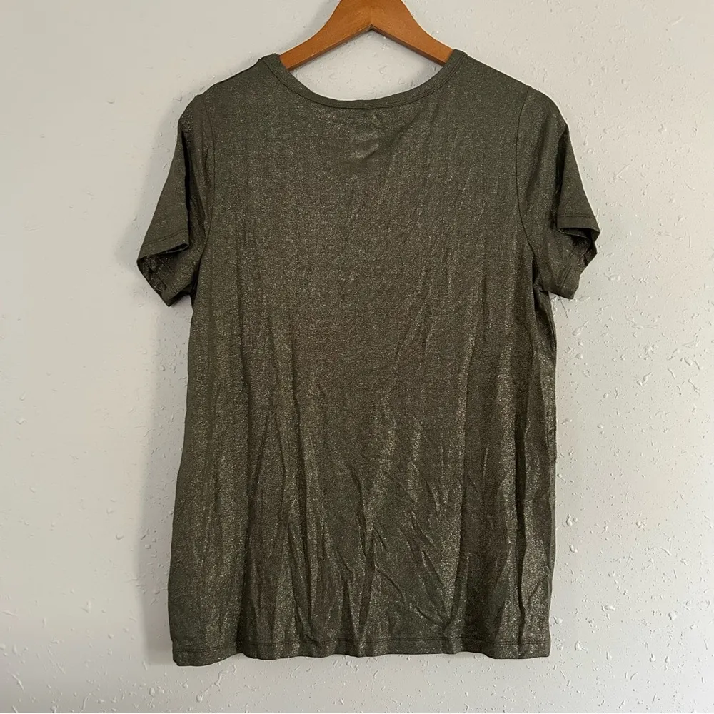 🦋NWT A New Day Gold Metallic Shimmery Glitter Short Sleeve Blouse Large Holiday - Image 4