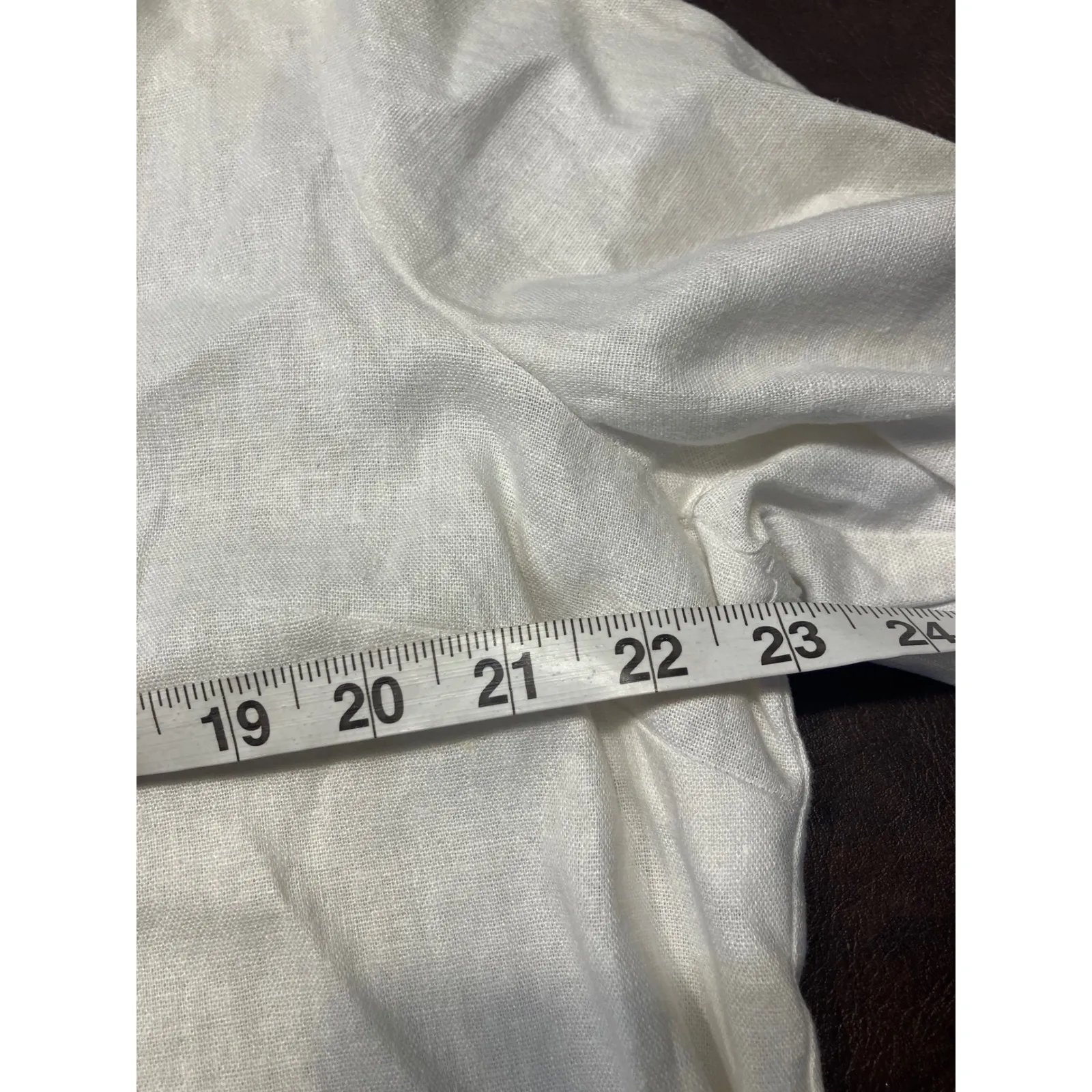 Van Heusen Womens XL Top Blouse White Linen Rayon Floral‎ Embroidered 3/4 Sleeve - Image 12