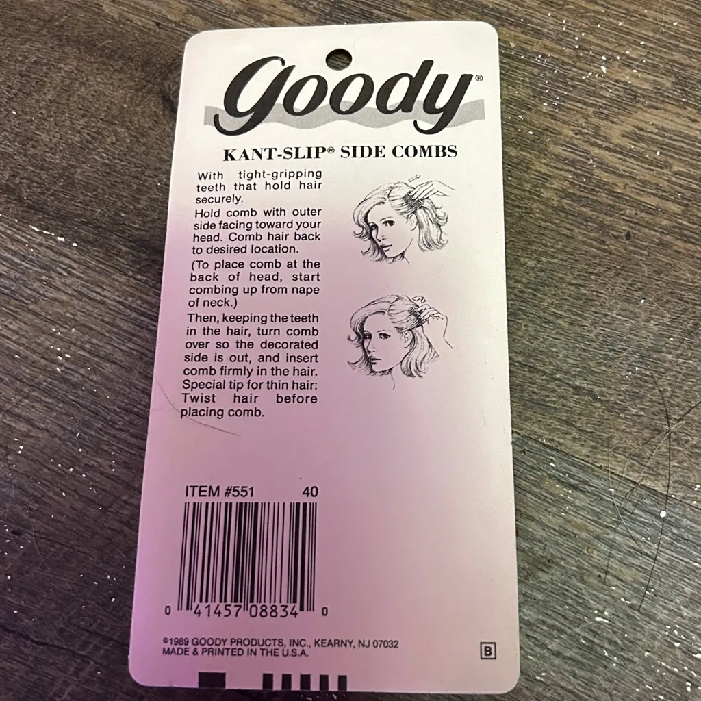 Vintage 1989 Goody Products 2 Kant Slip Side Combs Brown USA Unused - Image 2