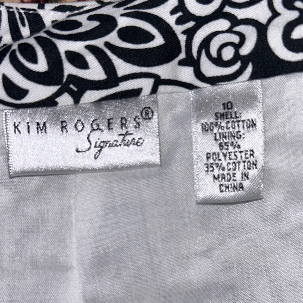 Kim Rogers Black and‎ White Floral Mini Skirt Pleats Size 10 Lined Side Zip - Image 4