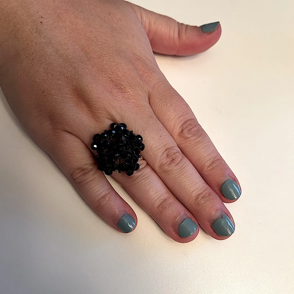 Black faux crystal bling statement ring adjustable - Image 3