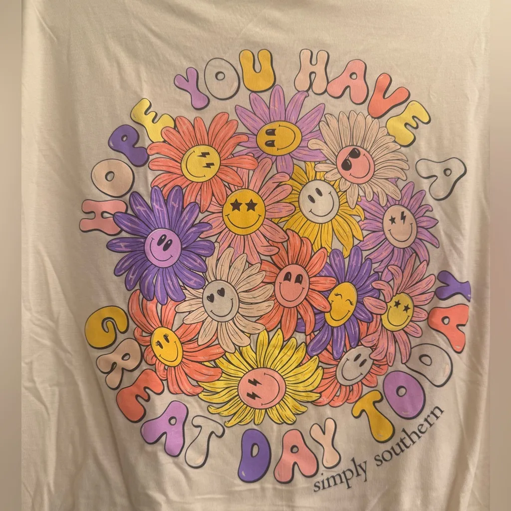 Simply Southern Tan Great Day Smile Flower Motivation T-Shirt - size XL - Image 3