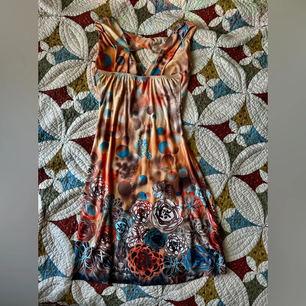Y2K orange and blue floral print fairycore dress. Brand Touch Express. Size L - Image 4
