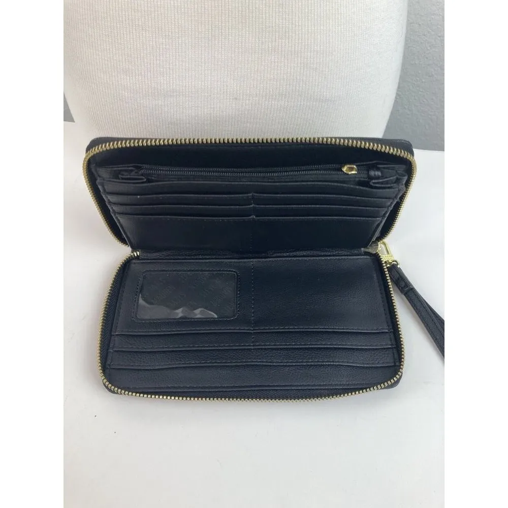 *Steve Madden Wristlet Wallet Black Leather Zip Around Organzier Clutch - Image 3