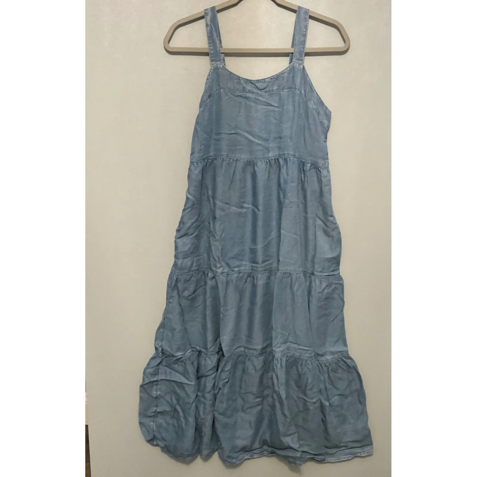 The Drop Chambray Tiered Maxi Dress S NWT Light Denim Blue - Image 2