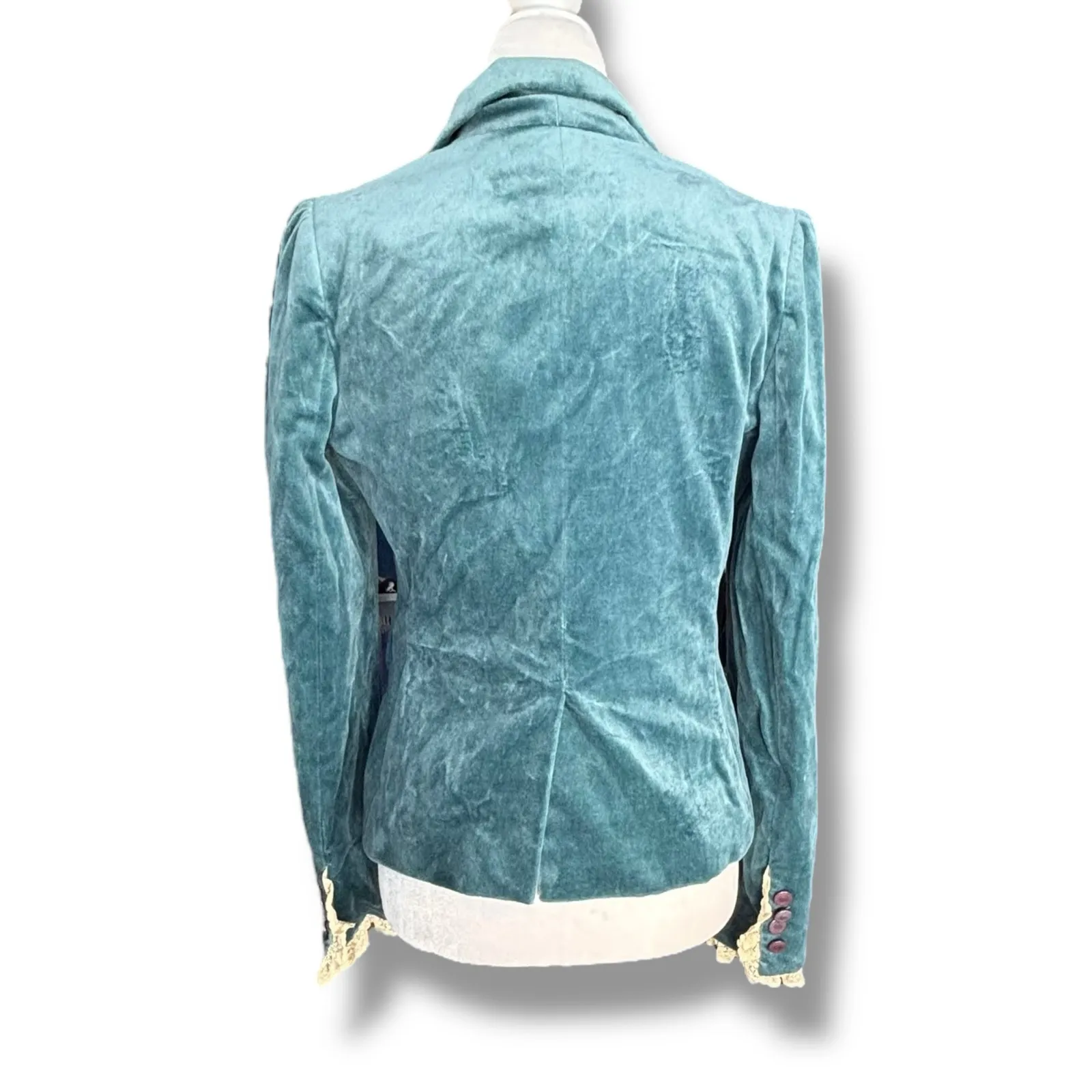 Vintage Juicy Couture Teal Velour Blazer Lace Cuff XS Gothic Romance Coquette - Image 6