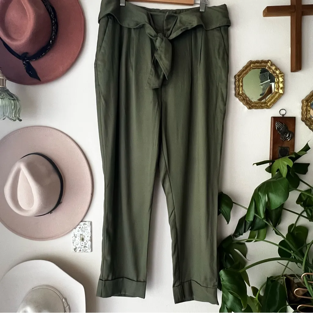 Anthropologie Cartonnier Kingsley Belted‎ Pants Women’s SIZE 14 Moss Green - Image 2